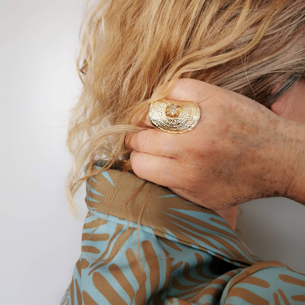 gold plated and glass cocktail ring 