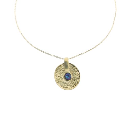 gold coin necklace with glass stone