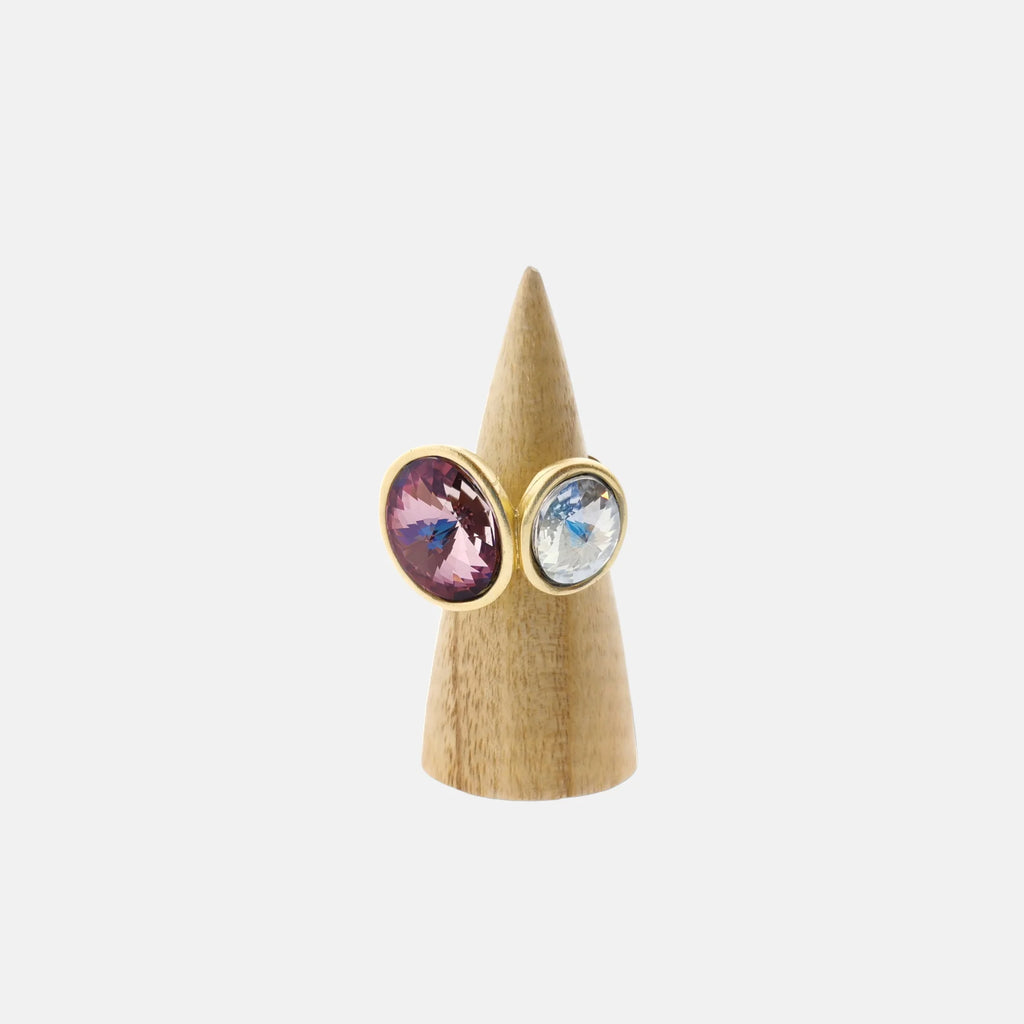 pink and clear stone gold ring