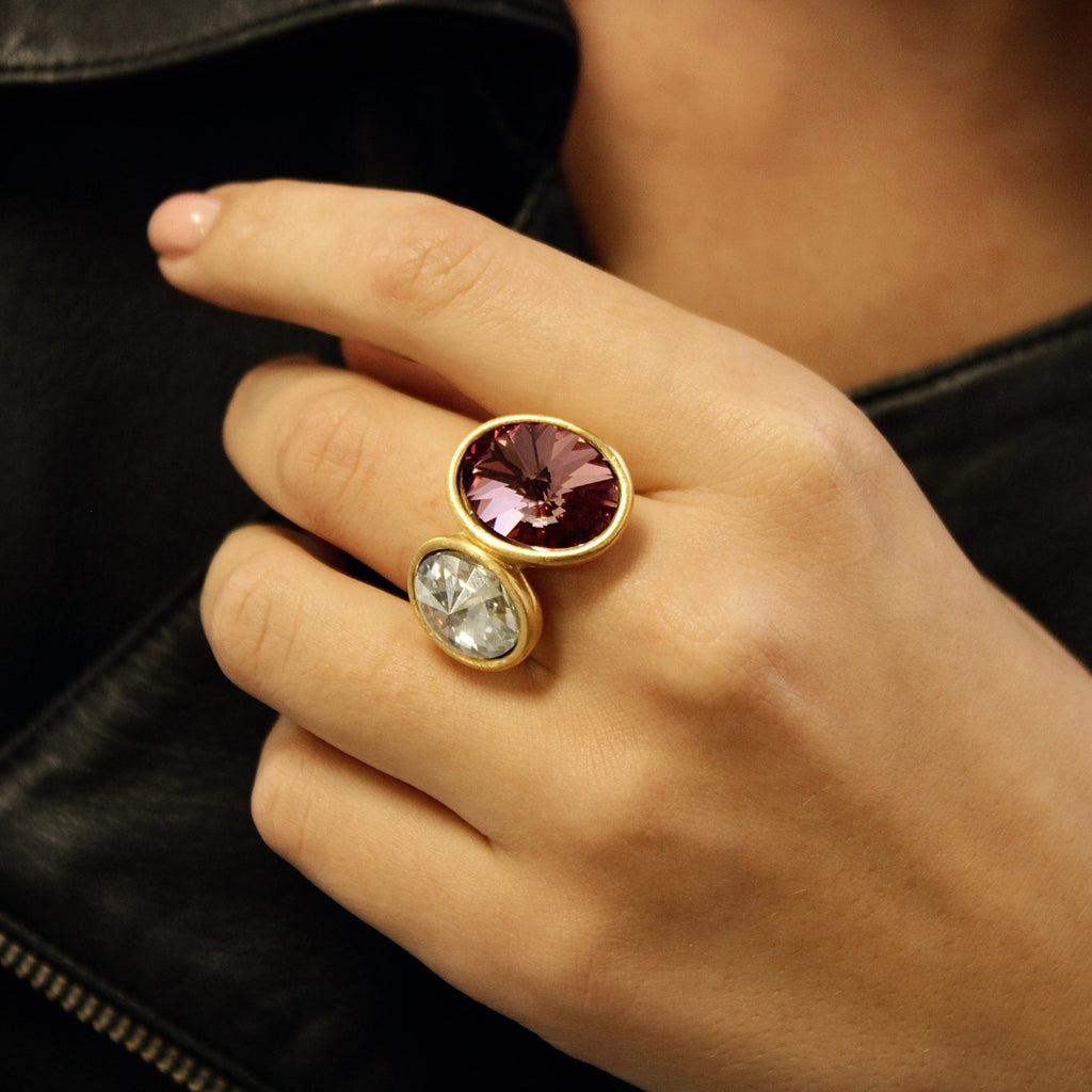 pink and clear stone gold ring