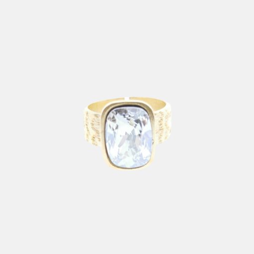 large rectanagle clear stone gold ring 